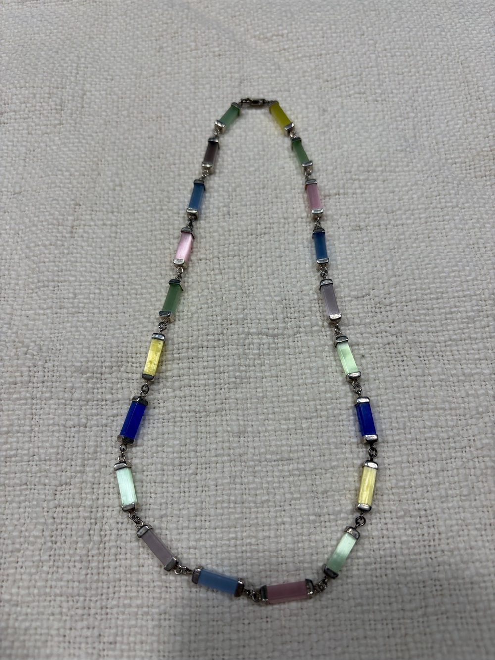 Sterling Multicolor Pastel Glass Bar Necklace - Women Jewelry